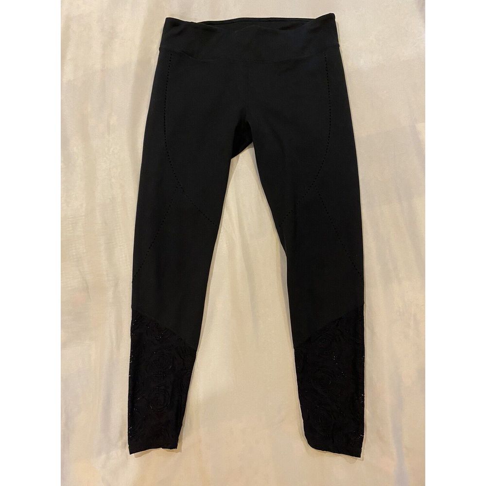 Fabletics Ankle Leggings Black With Lace,  Hidden Pocket, Size Large- No Tag EUC